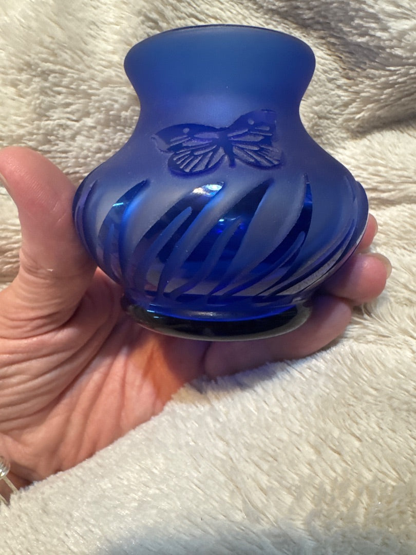 Handmade Colbalt blue vase with butterfly