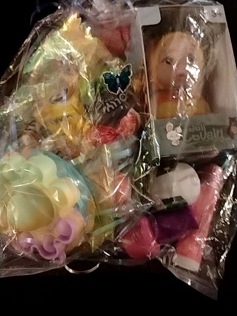Multi-Plastic Bag With Blue Ribbon Several Brands Little Girl's Gift Pack