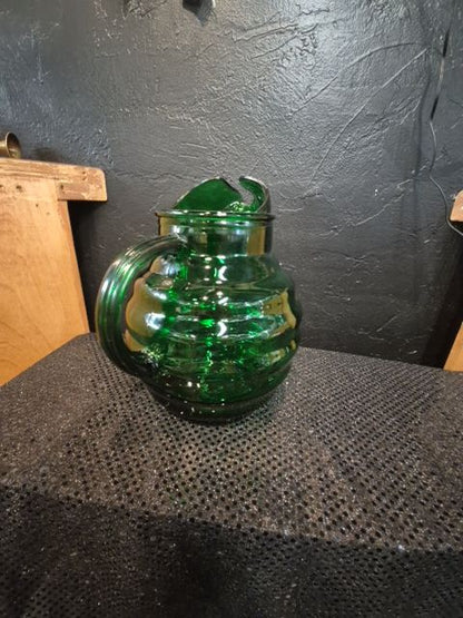 Anchor Hocking Whirly Twirly Pitcher, 8" × 9", Forrest Green