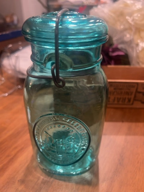 vintage Ball Ideal Bicentennial Celebration Mason Jar in aqua blue glass