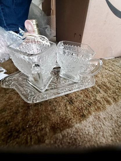 Sandwich pattern sugar creamer w/tray