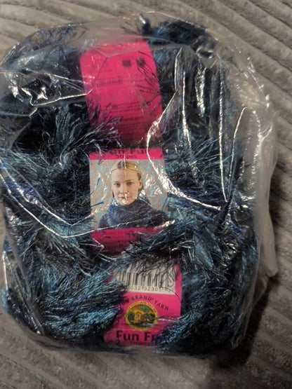 Blue  Lion Brand Fun Fur Yarn, 3 Skeins