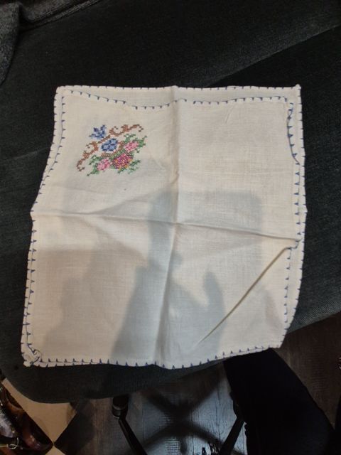White Handmade Embroidered Handkerchiefs, 1 Pair, 10" × 9.5"