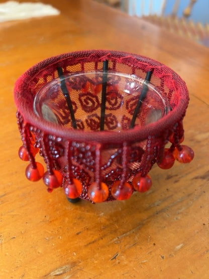 Red beaded candle votive