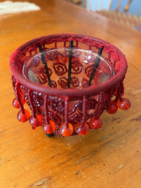 Red beaded candle votive