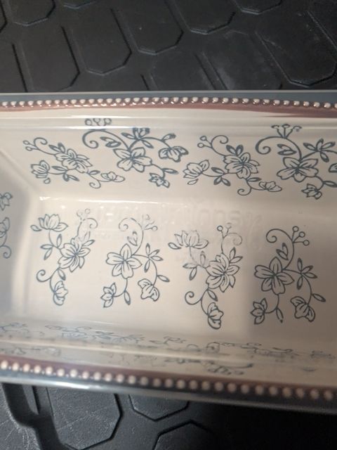 Black w/White Floral Pattern Temp-tations loaf Pan Bakeware w/Lid, 1 Qt.