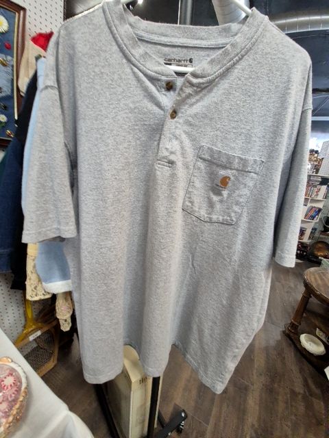 Grey Carhartt Men's Collared T-Shirt, XL