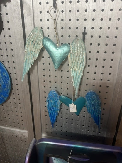 Light Blue and Teal Luminous Creations Angel Heart Wings, 12 inches X 10 inches