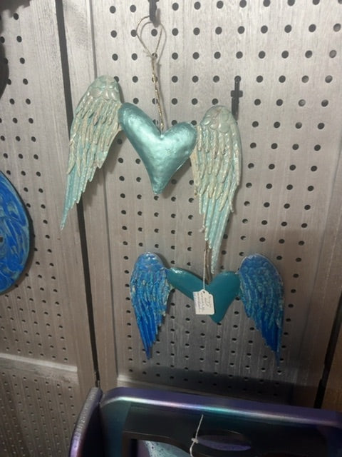 Light Blue and Teal Luminous Creations Angel Heart Wings, 12 inches X 10 inches