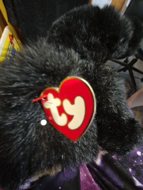 Black Ty "Baby Pawa" Black Bear Beanie Baby, 7" Sitting