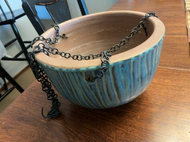 Teal blue glaze  Hanging pot