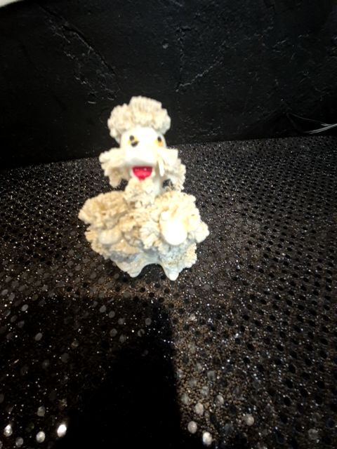 White Vintage Porcelain Spagetti Poodle, 2.5" × 2.5" × 3.25"