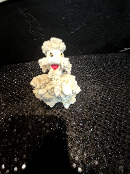 White Vintage Porcelain Spagetti Poodle, 2.5" × 2.5" × 3.25"