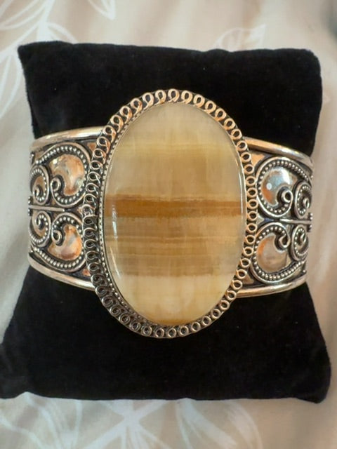925 Stone silver cuff bracelet