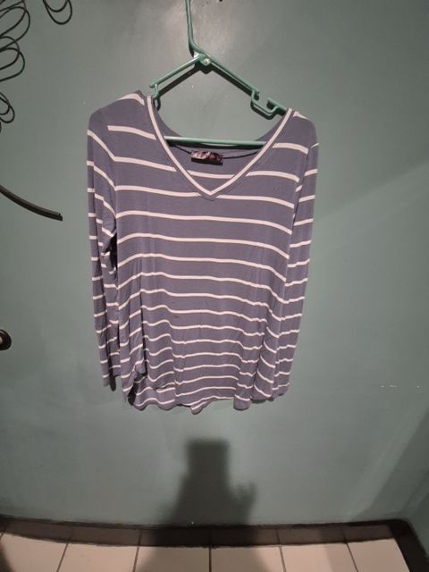 Blue Sheila Rose Long Sleeve Stiped Top, L
