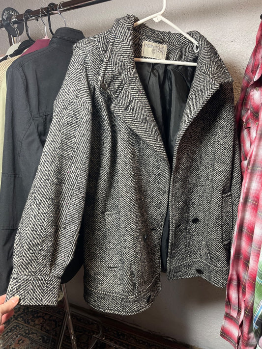 Wool Tweed B/W Coat, L