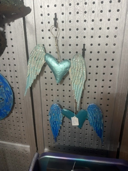 Light Blue and Teal Luminous Creations Angel Heart Wings, 12 inches X 10 inches