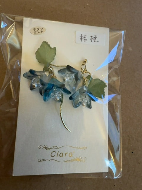 Handcrafted blue bellflower dangle earrings from Japan