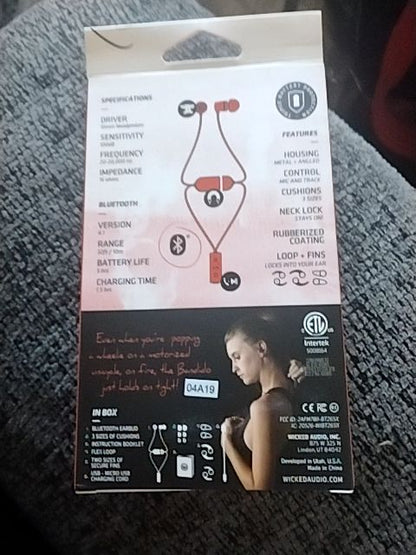 Red Wicked/Bandido Blue Tooth Earbuds with Neckloop