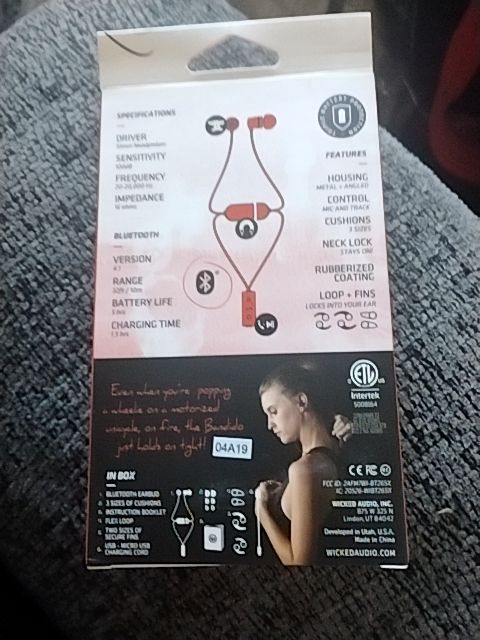 Red Wicked/Bandido Blue Tooth Earbuds with Neckloop