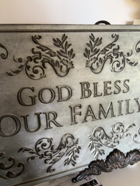 Silver  “God Bless Our Family” Wall plaque