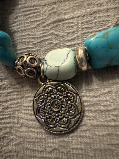 Blue and silver Chicos Costume bracelet, turquoise and silver tone beads.