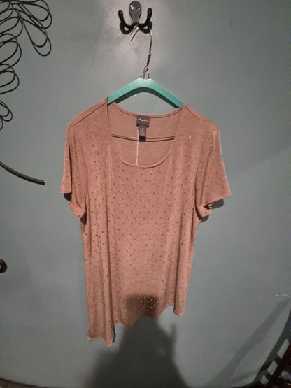 Beige Travelers By Chicos Top w/ metallic emblishments, 2