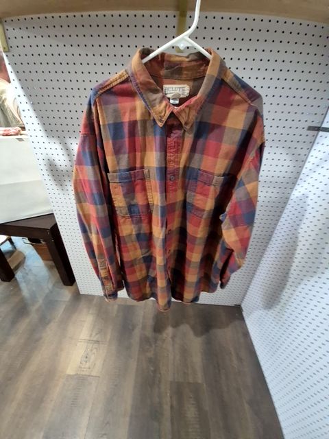 Brown, Blue, Purple, Orange Plaid Duluth Trading Co Plaid Flannel Button-down Shirt, 3XL Tall