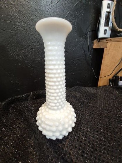 Vintage E.O. Brody White Milk Glass Hobnail Bud Vase