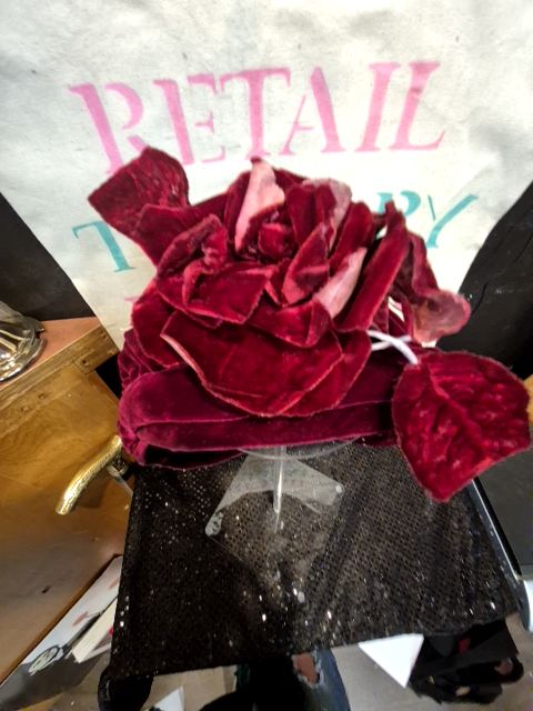 Burgandy  Burgandy Velvet Hat w/Flower Accent