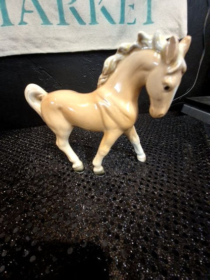 Tan  Porcelain Horse Figurine, 5" × 2" × 4.75"