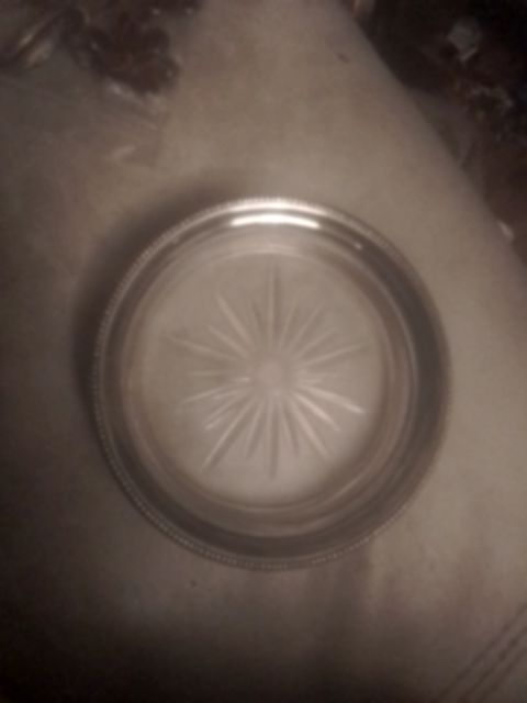 Sterling & etched glass coaster