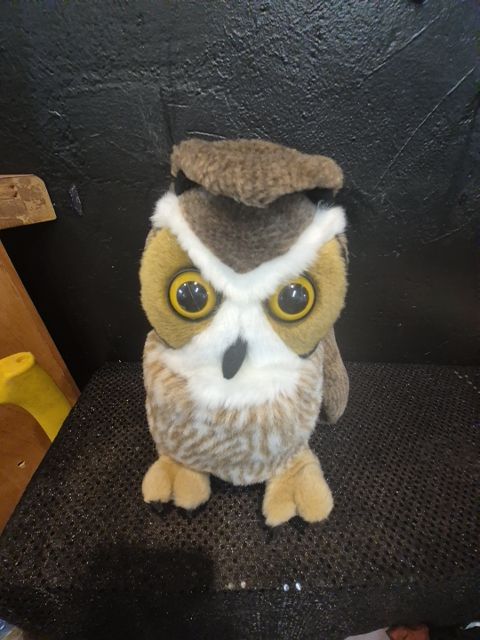 Brown & Tan  Great Horned Owl Plushie, 11"