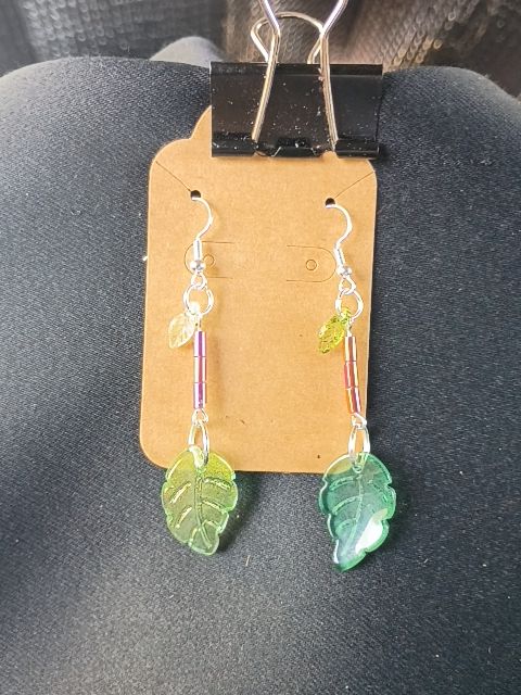 Green Leaf Dangle Earrings