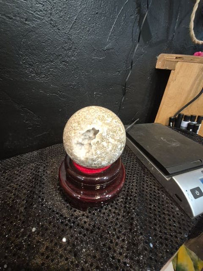 Druzy Agate Ball, 3.5"/90 mm, Wht, brn, gry