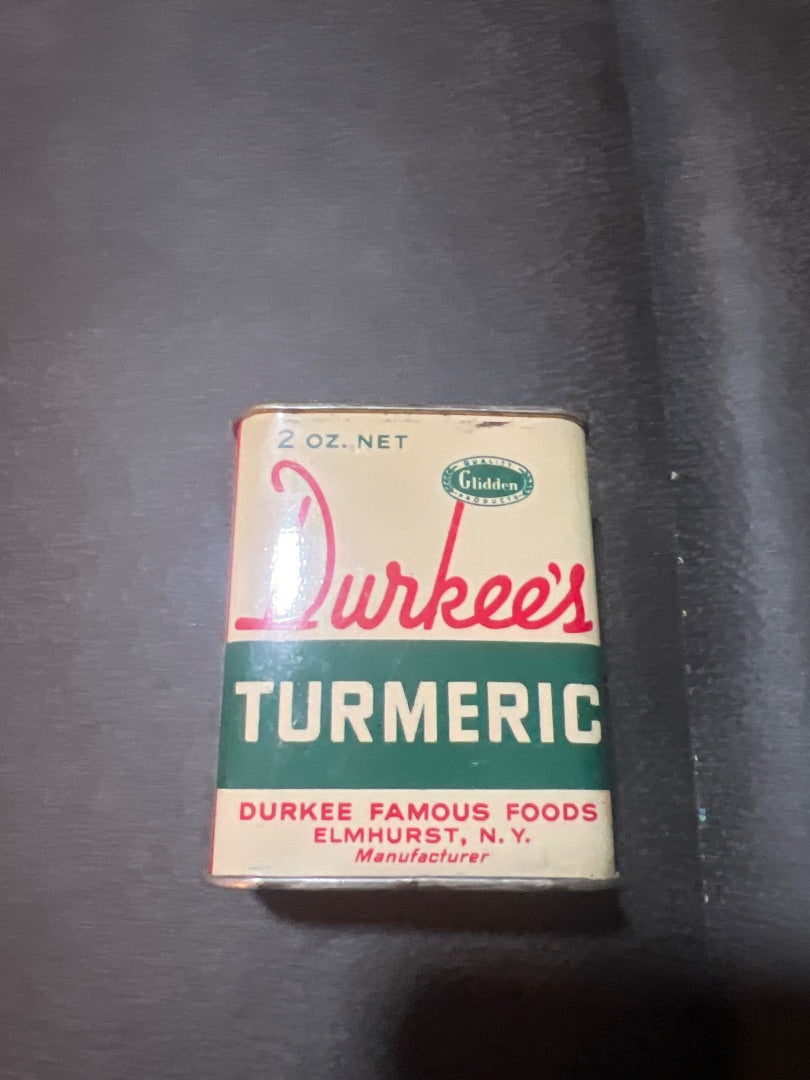vintage 2 oz. net Durkee's Turmeric spice tin