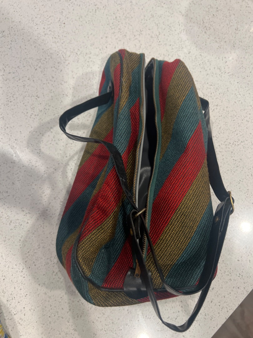 vintage-style striped canvas shoulder bag