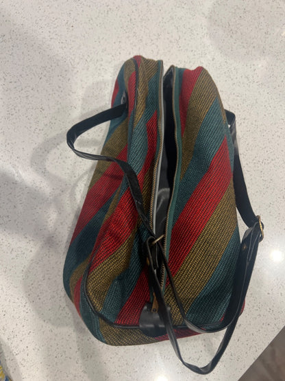 vintage-style striped canvas shoulder bag