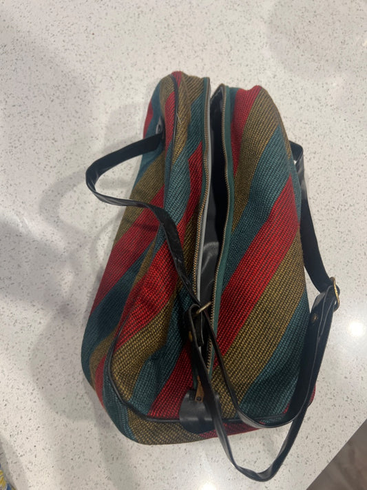 vintage-style striped canvas shoulder bag