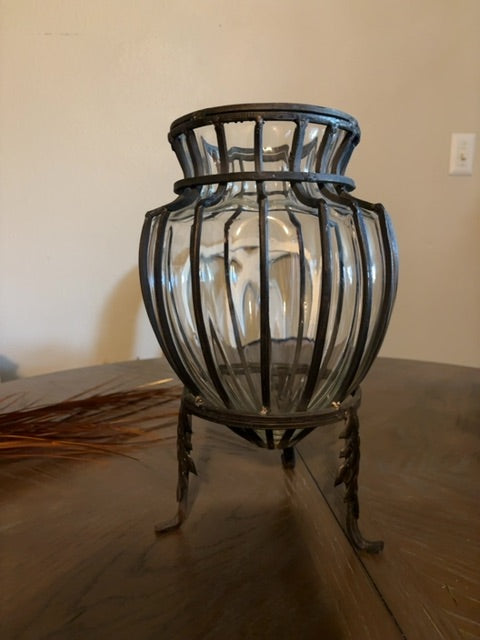 Clear  Caged hand-blown glass vase