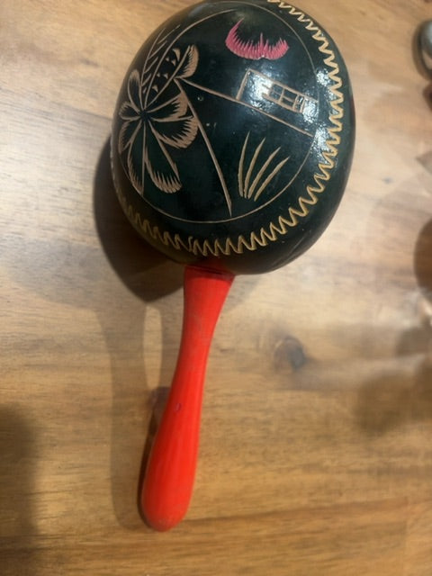 Vintage Hand Carved & Painted Maraca Guyana 1960s