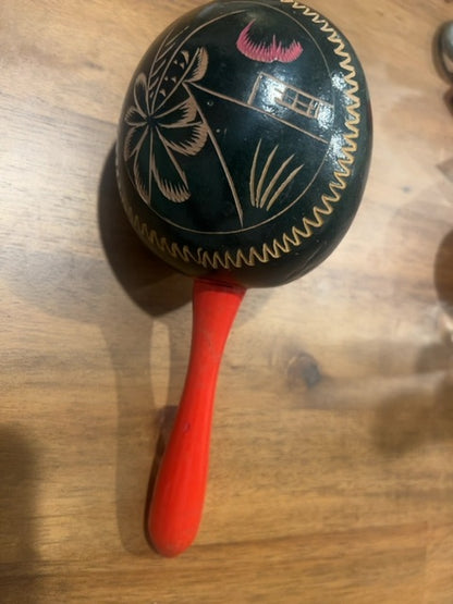 Vintage Hand Carved & Painted Maraca Guyana 1960s