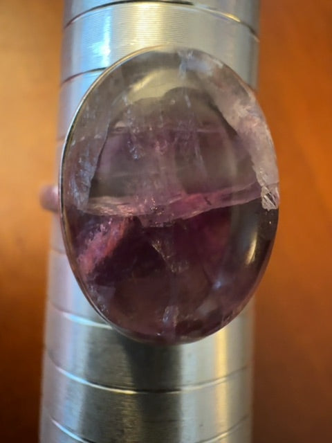 Amethyst cracked stone 935 stamped ring 10
