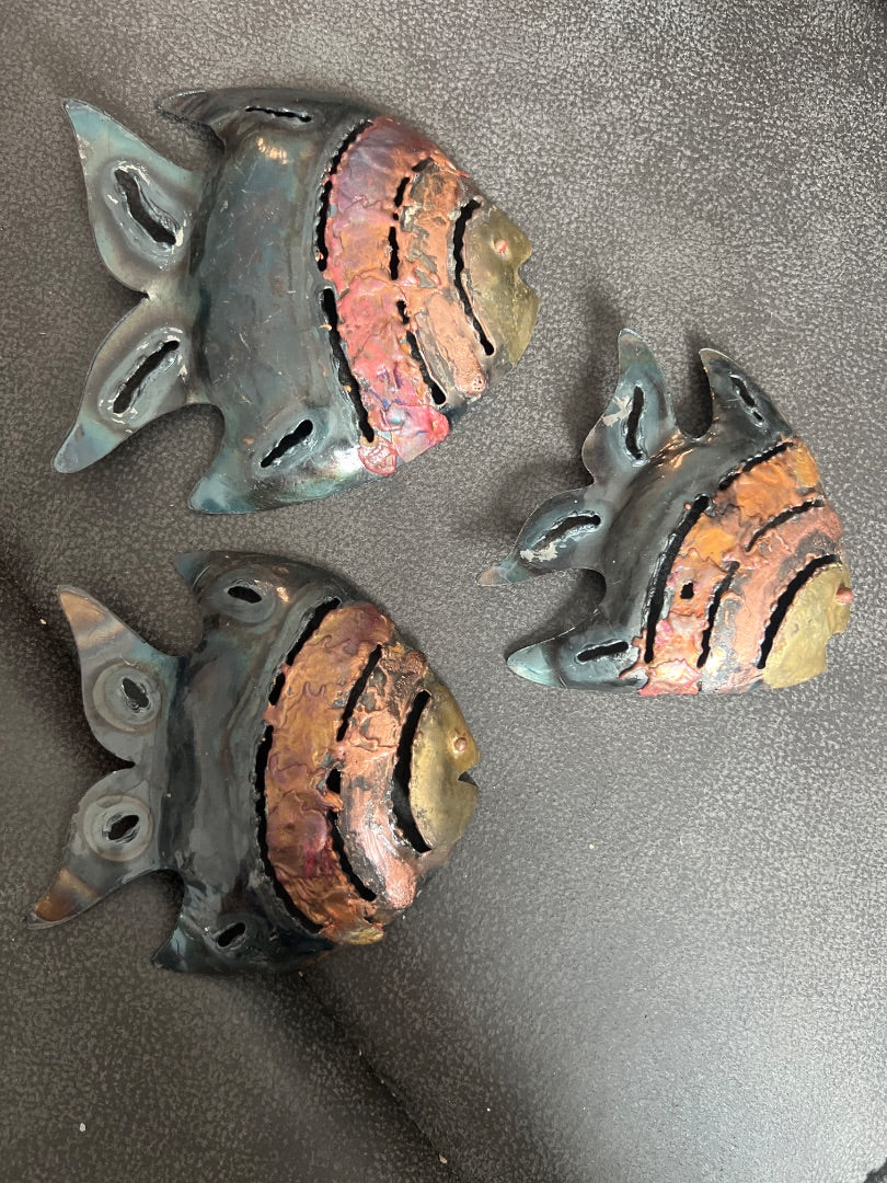 Hand-painted metal wall art fish.