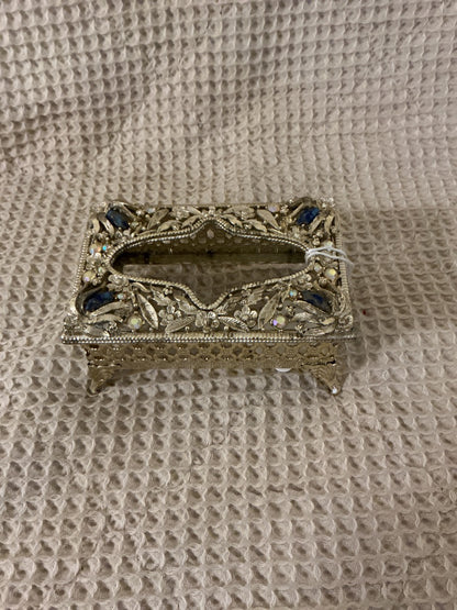 Silver and Blue Sam Fink Sam Fink Jeweled Tissue Box, 4.5x3”
