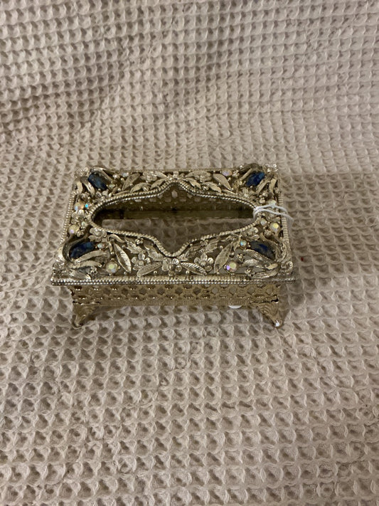 Silver and Blue Sam Fink Sam Fink Jeweled Tissue Box, 4.5x3”