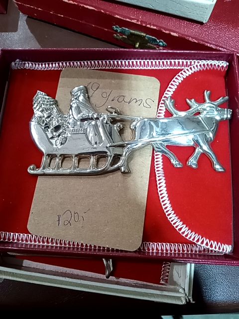 Vintage sterling silver Ghorham Santa sleigh ornament