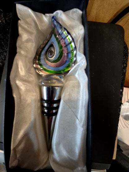 Blue/Silver  Glass Bottle Stopper, 5"
