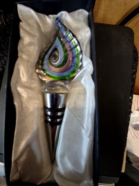Blue/Silver  Glass Bottle Stopper, 5"