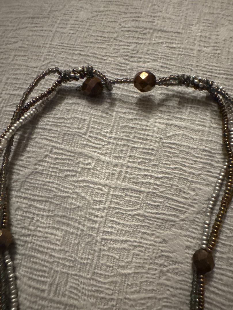 Brown, clear, silver Unknown Quartz and tiger eye bead necklace., 18 inch